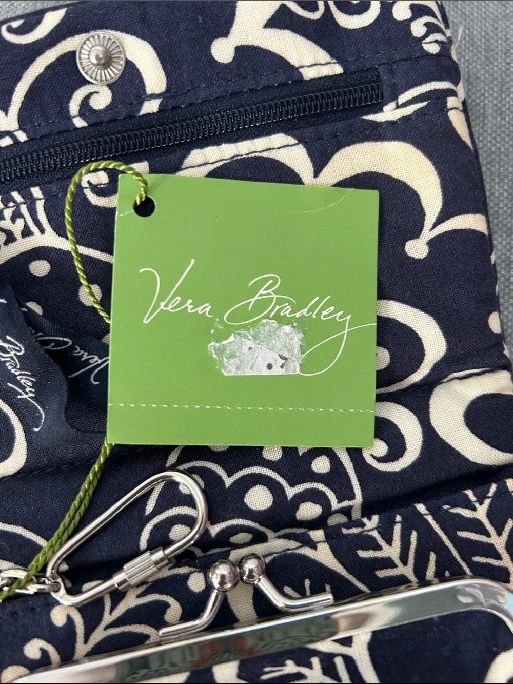 Vera Bradley Navy and Cream Quilted Travel Wallet with Matching Card Holder